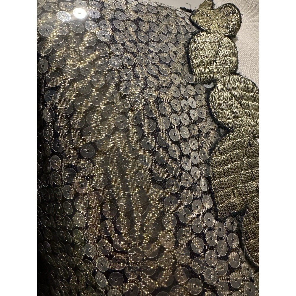 Vtg Black Gold Leaf Sequin Silk Evening Cocktail Jacket Holiday Elegant 10 L Med - Picture 4 of 12